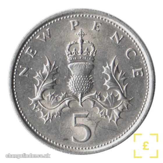1977 Large 5p — lowest large-type circulation mintage