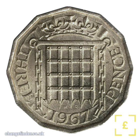 1551-1970 Silver, then nickel-brass crowned portcullis — Threepence